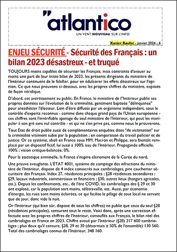 ENJEU SÉCURITÉ – Sécurité des Français : un bilan 2023 désastreux – et truqué